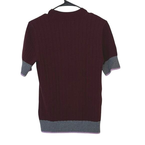Tome Collective Short Sleeve Plum Ribbed Sweater Size L Merino Wool Blend - Picture 3 of 7